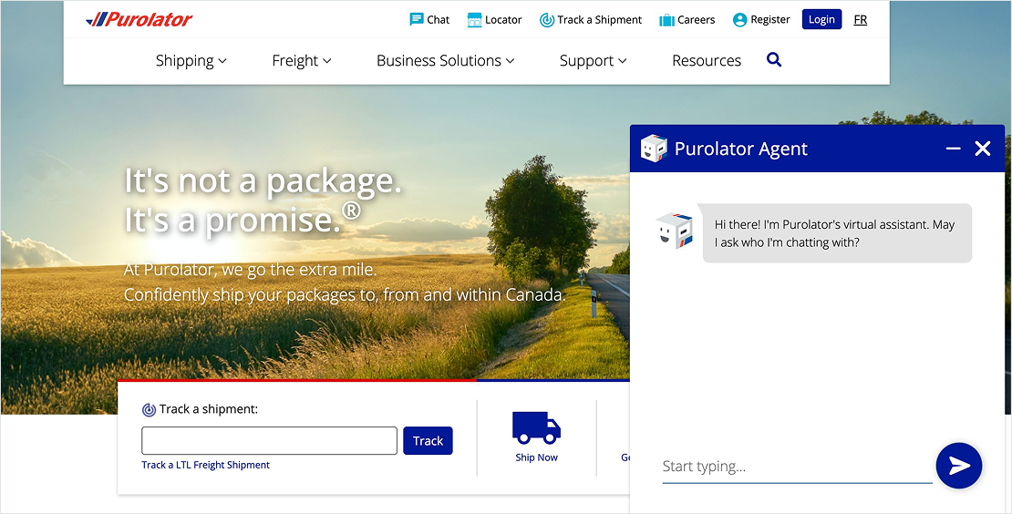 Purolator virtual assistant chatbot conversational mockups and flows